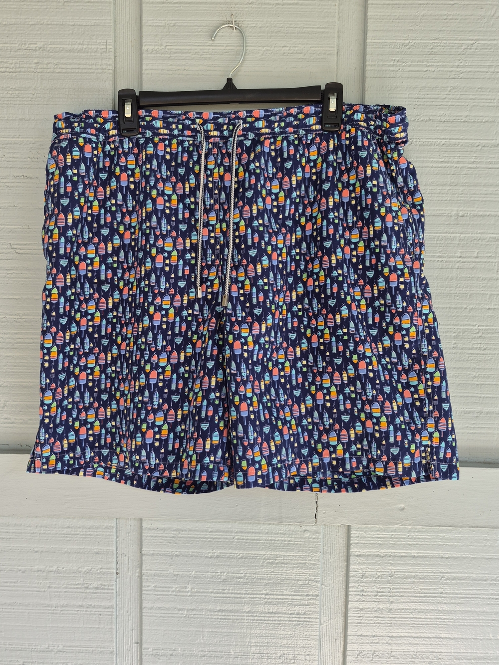 Peter Millar Mens Navy Swim Trunks with Multicolor Buoy Print Large  Cruisewear